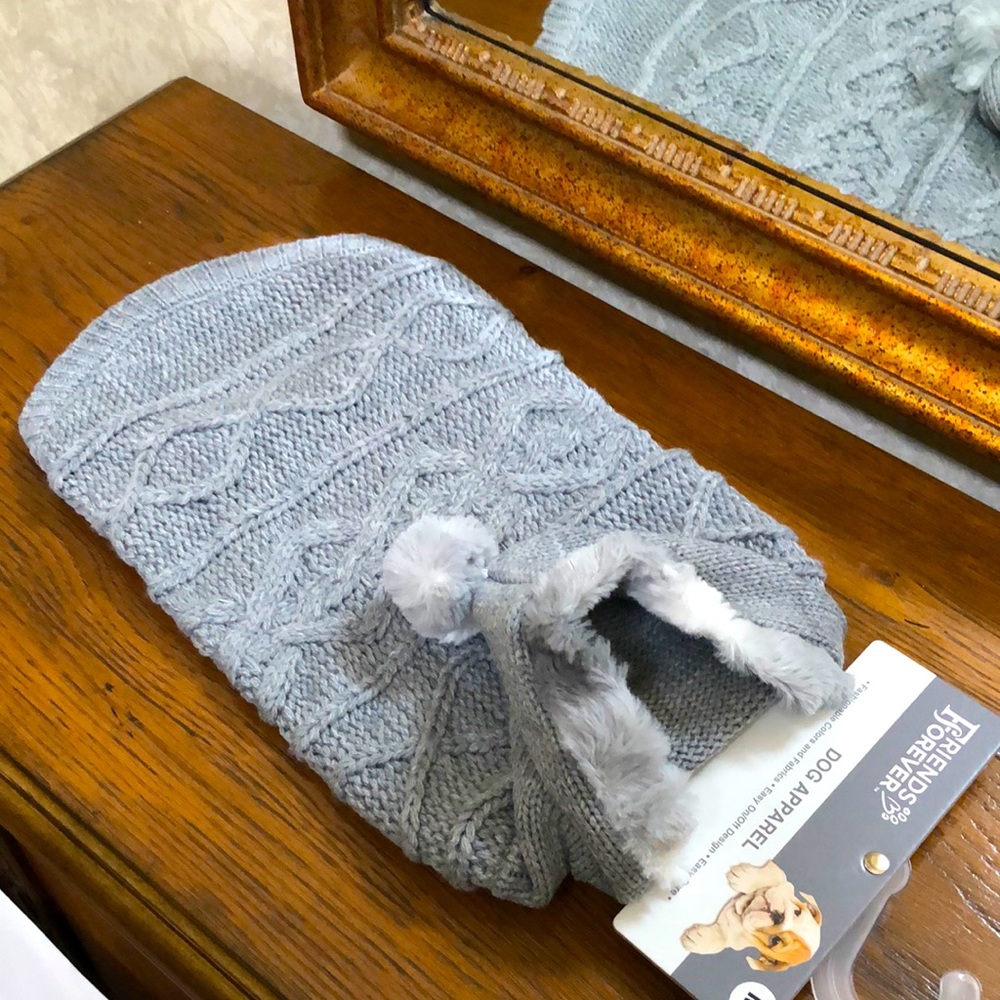 New Friends Forever Dog Sweater with hood. Size M.  Please see size chart. Grey.